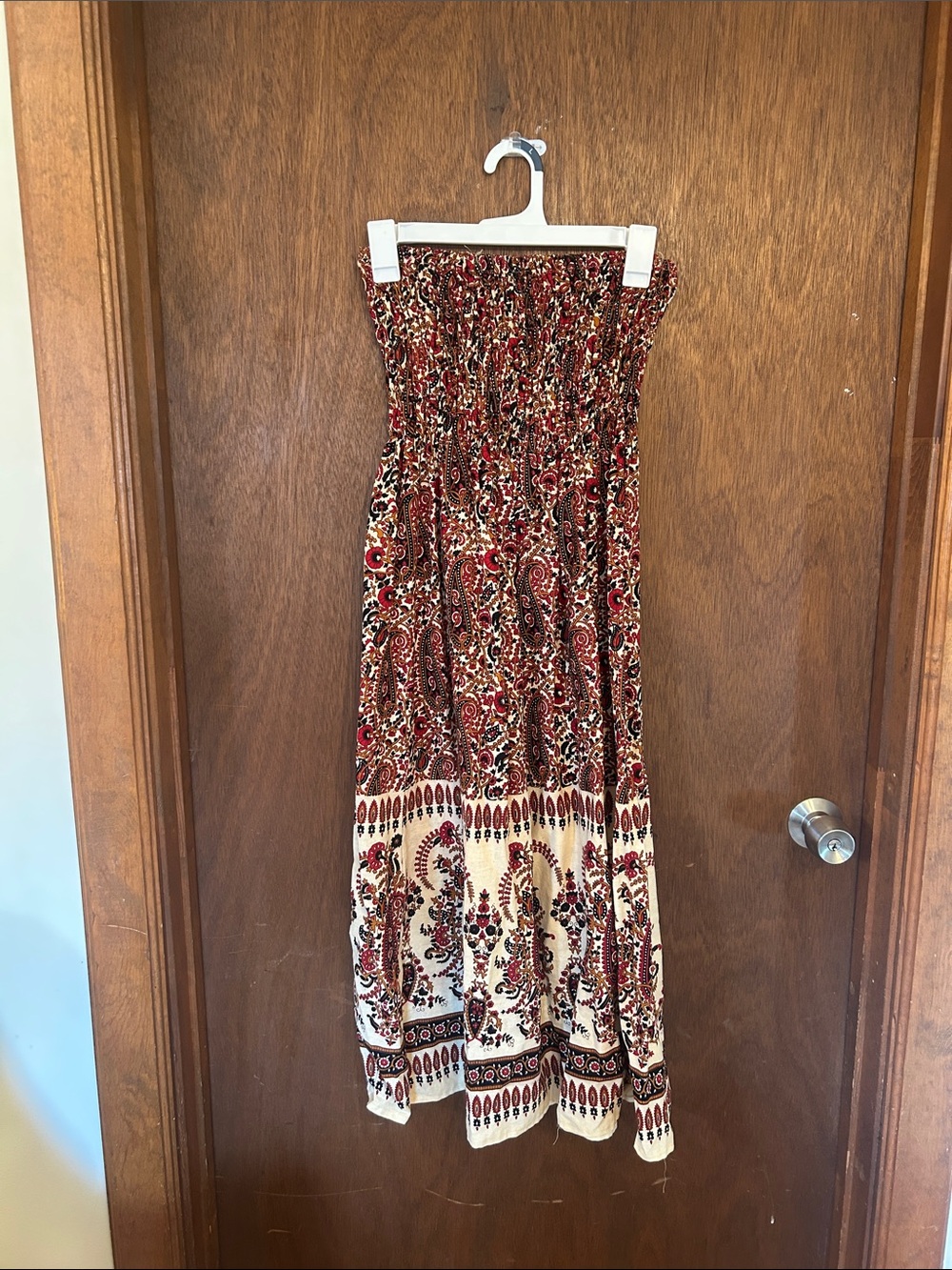 Boho Strapless Maxi Dress in Red Paisley
